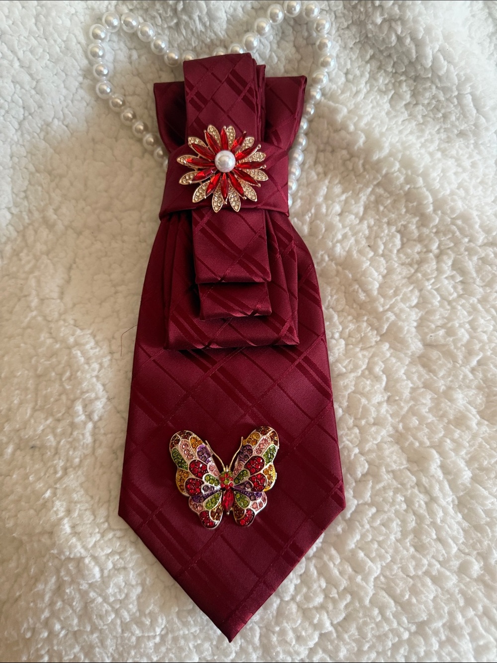 Pearl-Strand Burgundy Statement Necklace with Red & Multicolor Accents